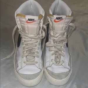 Nike Women's 8.5 White and Gray High-Top Sneakers with Orange Accents